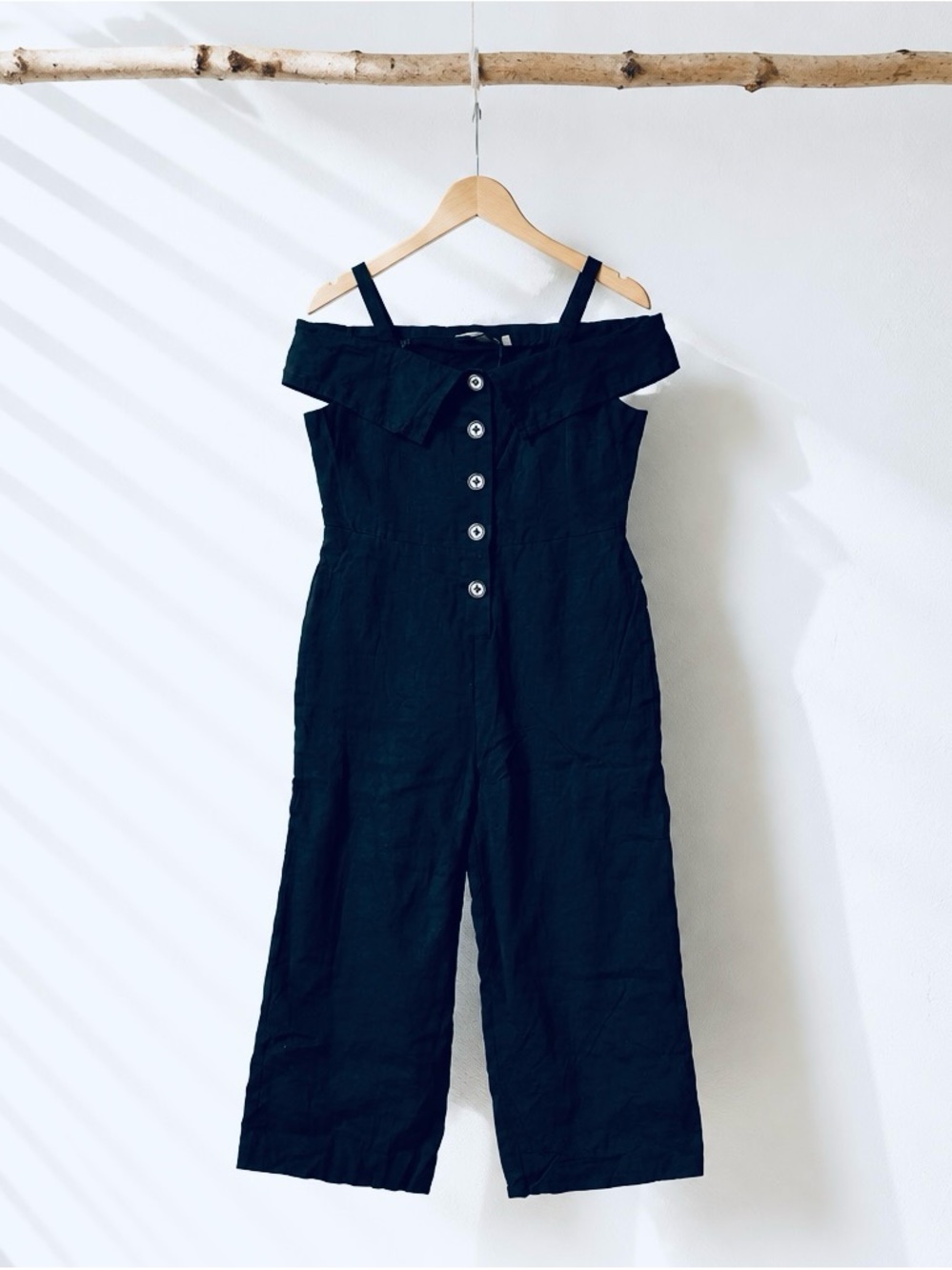 Soft Surroundings Cold -Shoulder Button-Front Black Jumpsuit